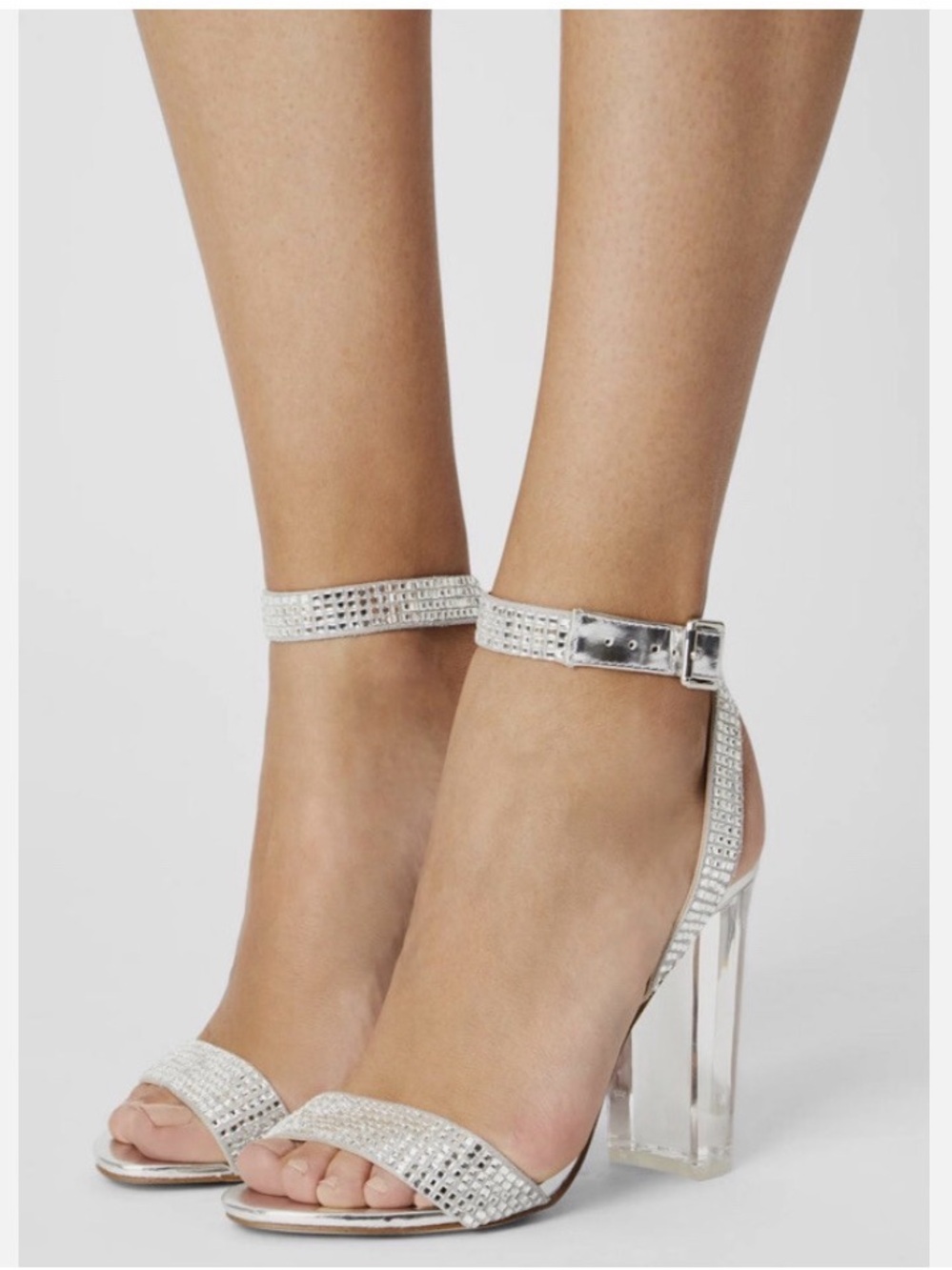 Steve Madden Silver Rhinestone Ankle-Strap Block Heels